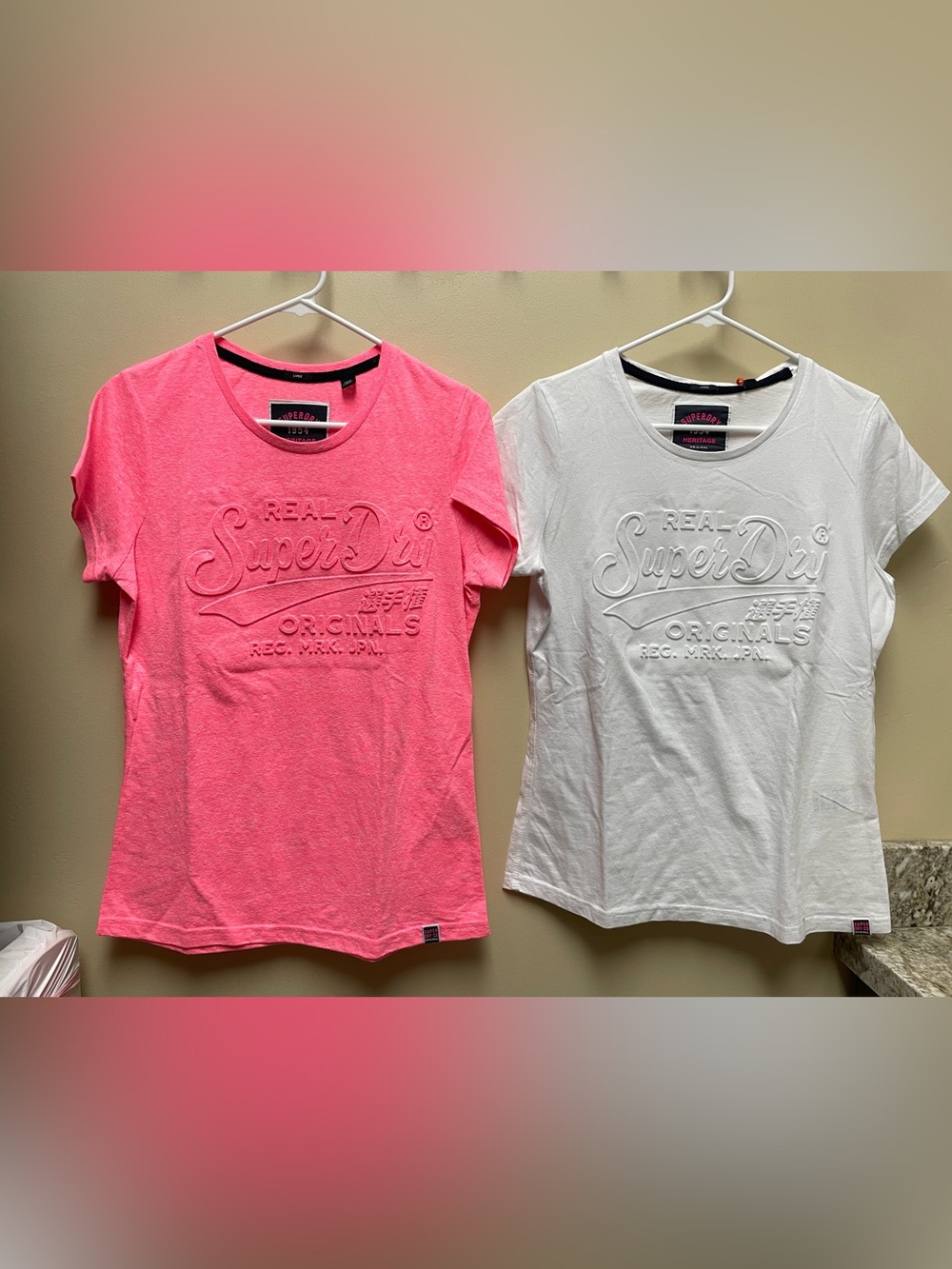 Superdry Pink & White Embossed Logo Short Sleeve Tee